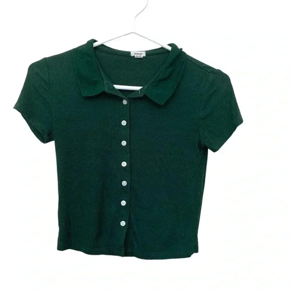 Garage Forest Green Button Down Ribbed Top,  Size XS - Picture 1 of 5